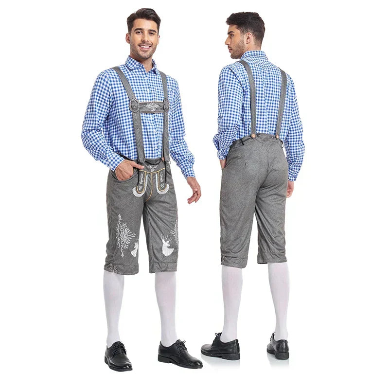 Traditionelles Trachten-Set für Männer: bestickte Hose und kariertes Hemd. Perfekt für Festtage.