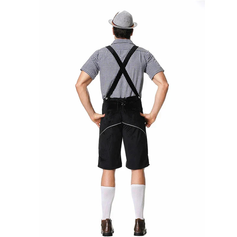Bayrisches Trachten Set für Herren: bestickte Hose und kariertes Hemd. Ideales Outfit für Feste.