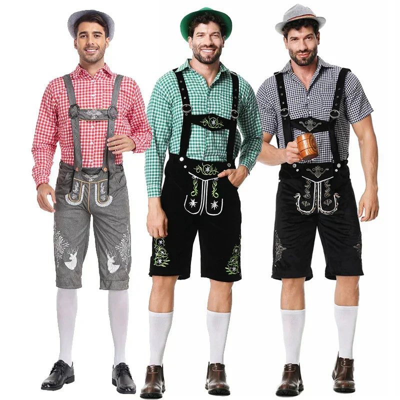 Herren Trachtenmode: Komplettes Set mit bestickter Hose und kariertem Hemd für jede Feier.