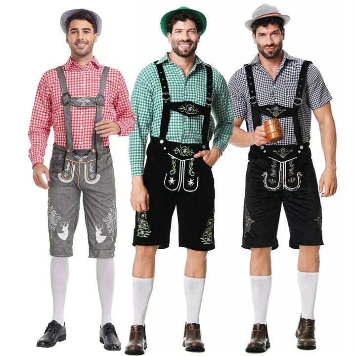 Herren Trachtenmode: Komplettes Set mit bestickter Hose und kariertem Hemd für jede Feier.