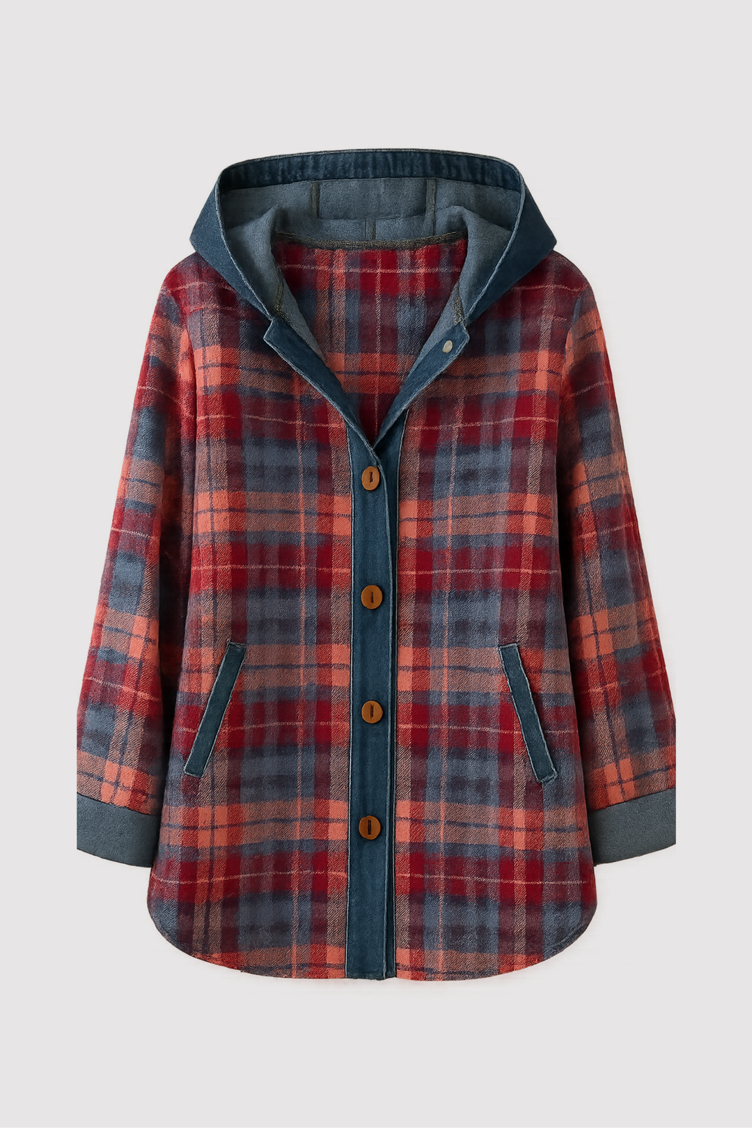 Damen Karojacke mit Kapuze. Stilvolle, leichte Übergangsjacke für einen Casual Look im Herbst und Frühling.