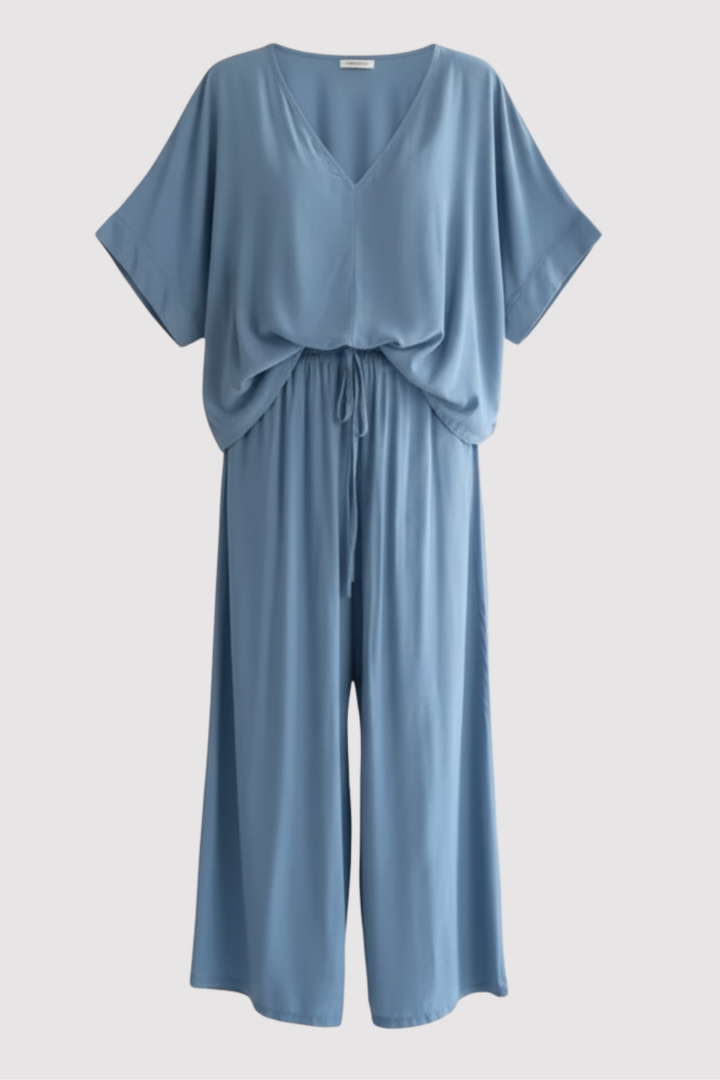 Elegantes Damen Zweiteiler Set aus Polyester: bequeme Hose und passendes Oberteil für modische Freizeit-Looks.