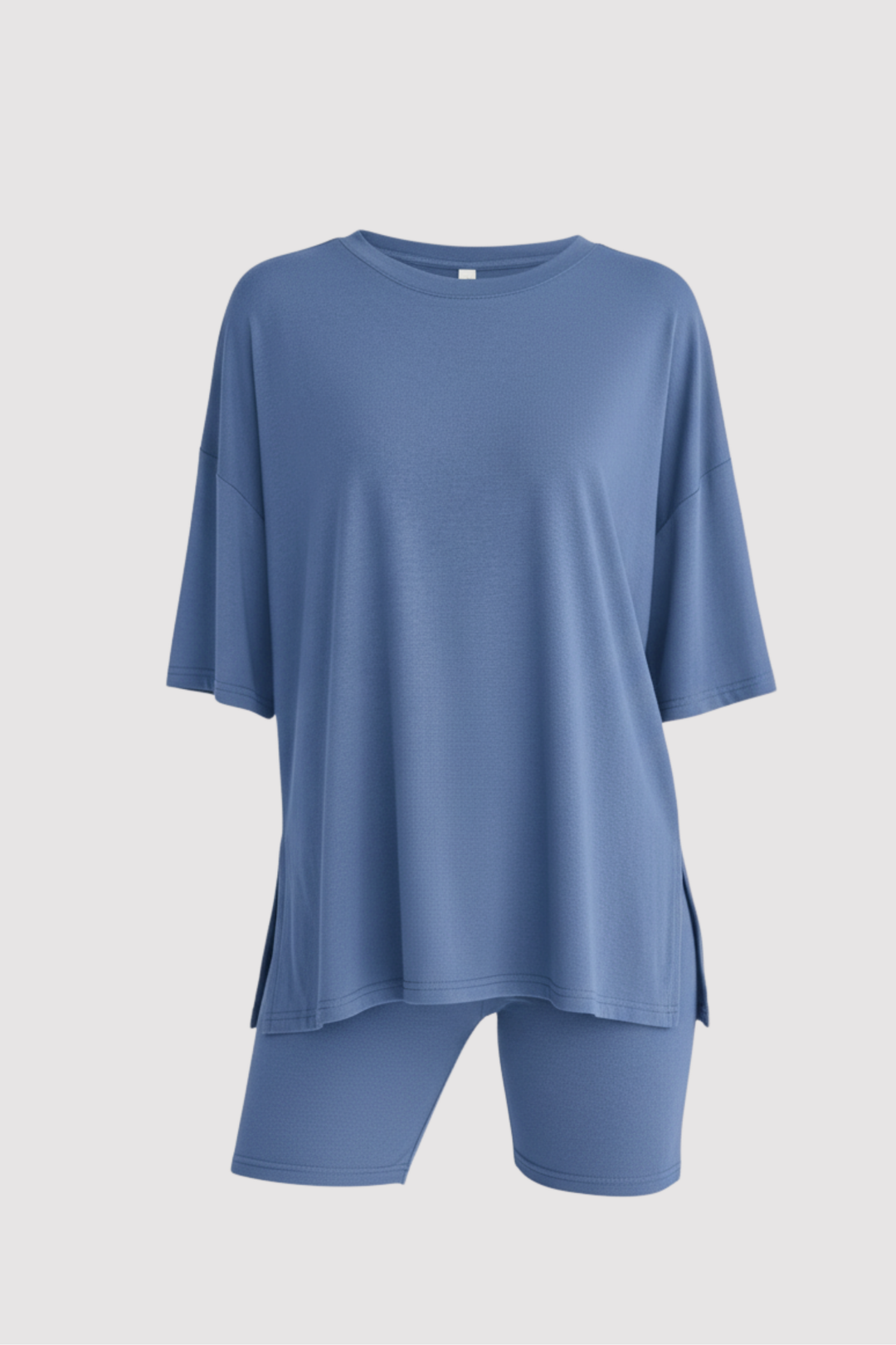 Damen Casual Set: lockeres T-Shirt & Hochbund-Shorts in Beige, perfekt für den Sommer.