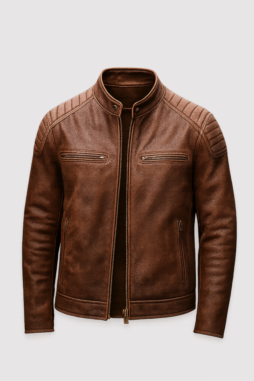 Braune Herren Lederjacke mit markantem Design, robust & stilvoll für Alltag & Freizeit.