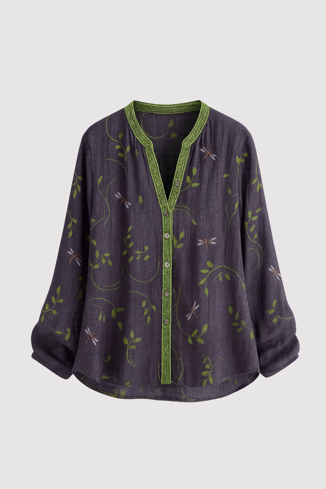 Elegante Damen Bluse im Vintage-Stil mit feiner Blattstickerei. Lockere Passform, ideal für feminine Freizeitlooks.