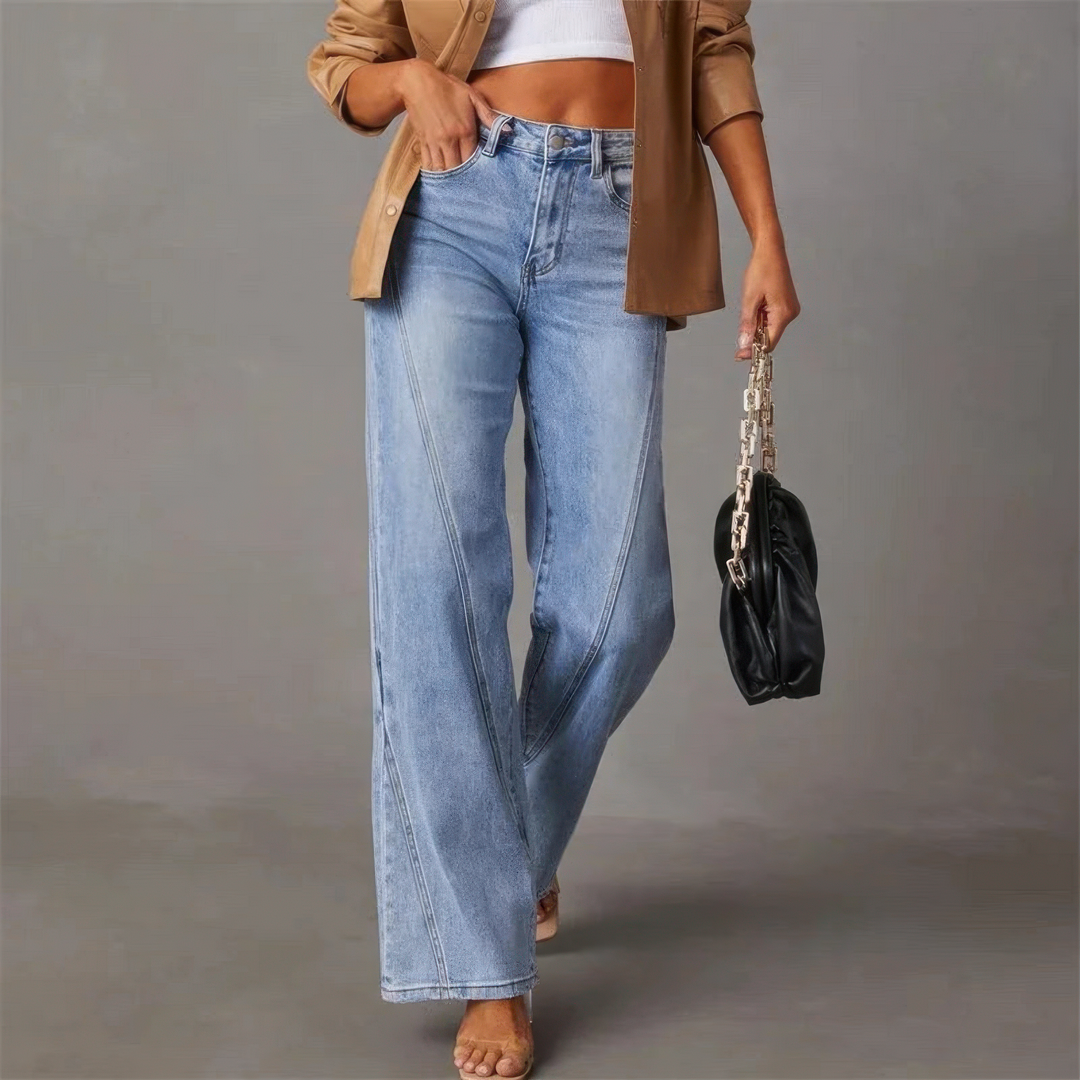 Damen High-Waist Wide-Leg Jeans, elegantes Design für bequemen Freizeit-Look. Trendige Jeanshose mit weitem Bein.