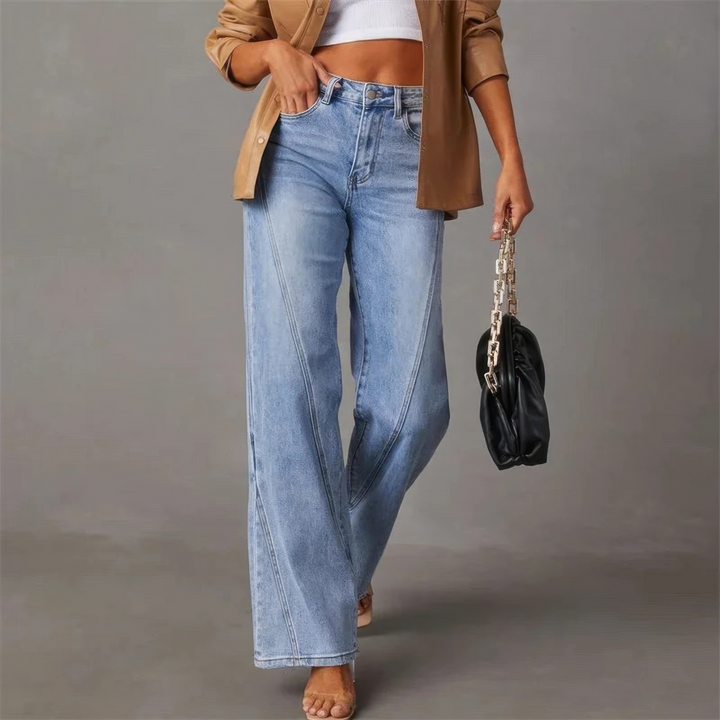 Damen High-Waist Wide-Leg Jeans, elegantes Design für bequemen Freizeit-Look. Trendige Jeanshose mit weitem Bein.