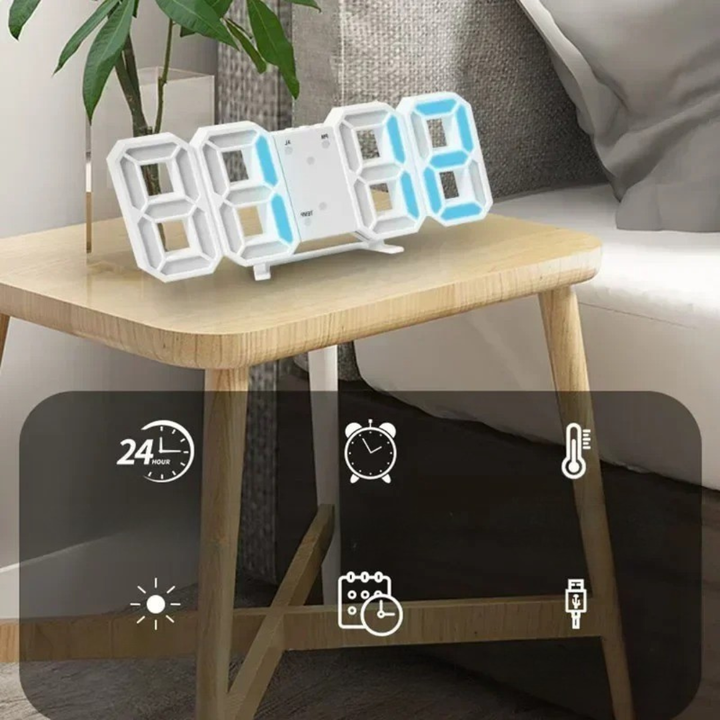 Design-Wanduhr mit LED-Display für Datum, Uhrzeit und Temperatur. Modernes Wohnaccessoire.