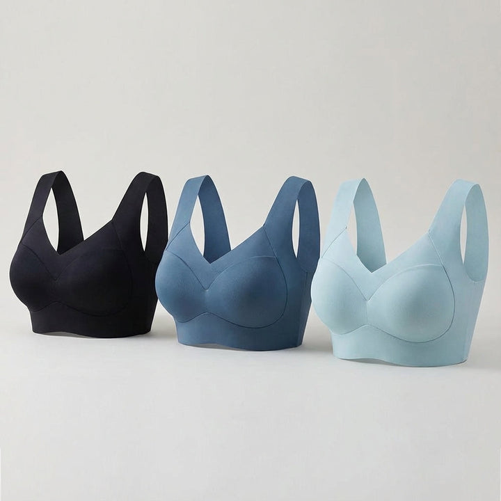 Seitenansicht des Damen Push-Up Sport-BH "Kayla", nahtlos, bietet exzellenten Halt und schöne Silhouette.