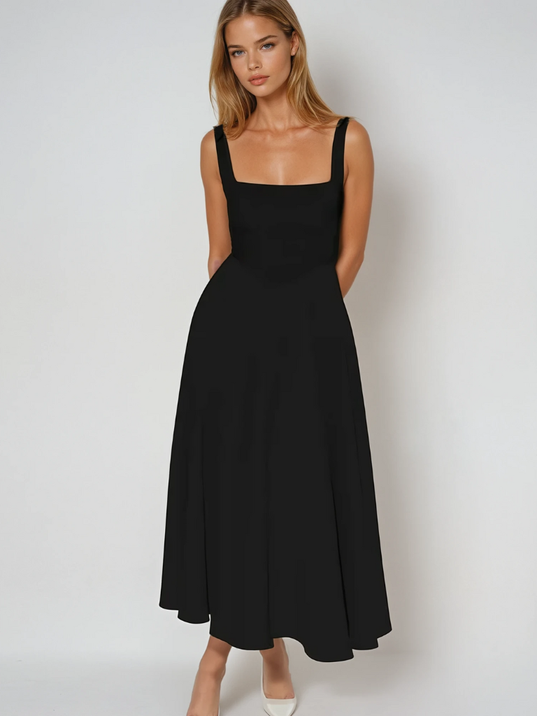 Damen Midikleid, A-Linie, eckiger Ausschnitt. Elegant für Abend, Cocktail oder festliche Anlässe.