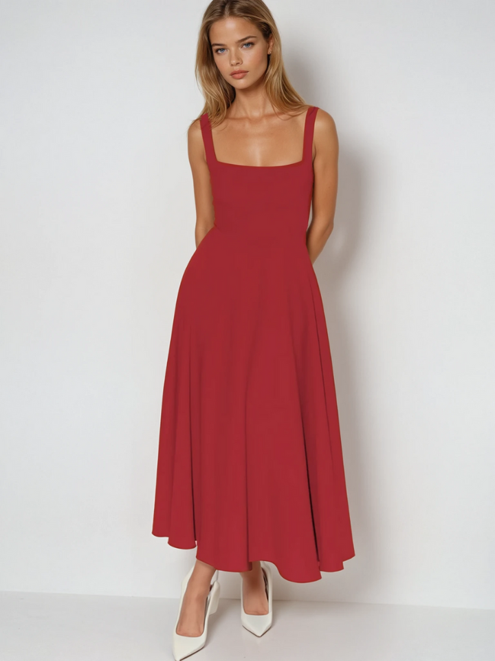 Sommerliches Damen Midikleid. Schickes A-Linien Freizeitkleid mit eckigem Ausschnitt. Komfortabel und stilvoll.