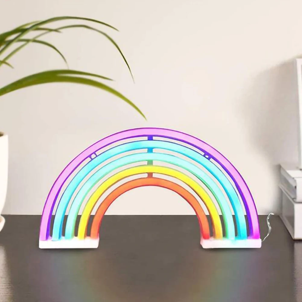 Stilvolle Regenbogen-Tischlampe mit Neon-LED für warme Ambientebeleuchtung im Kinder- & Schlafzimmer.
