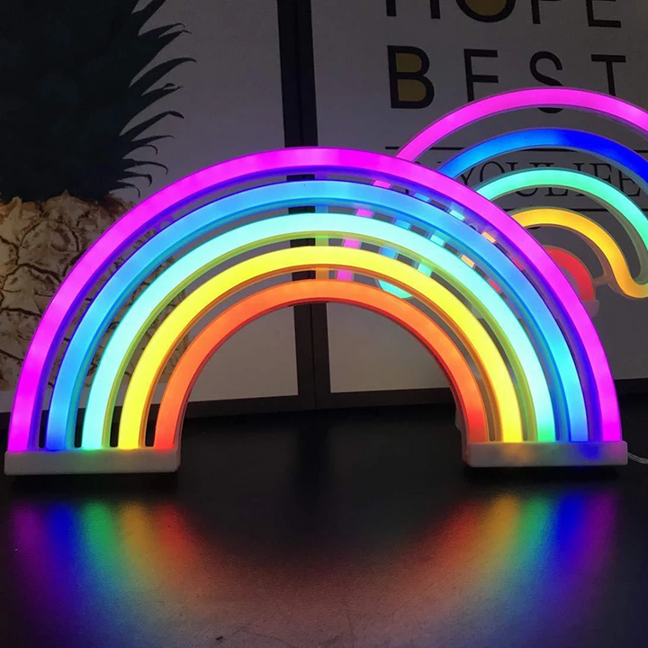 Dekorative Regenbogen Neon LED Tischlampe, schafft gemütliches Licht und Ambiente in jedem Zimmer.