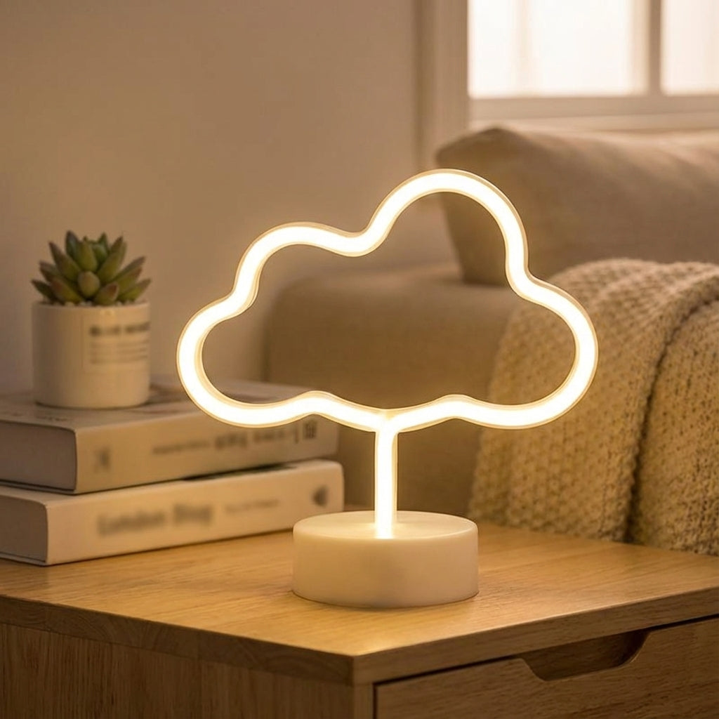 Dekorative Neovelle Neon-Tischlampe für stilvolles Ambiente im Wohnzimmer.