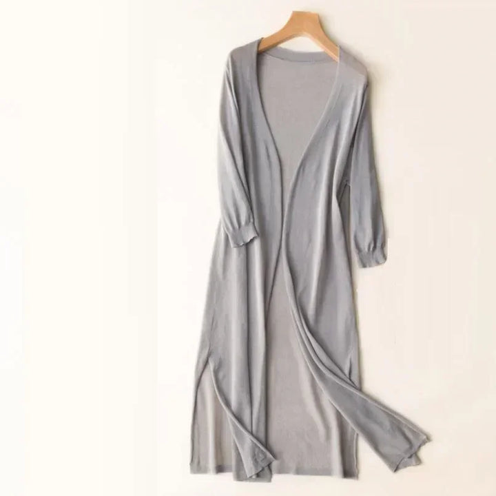 Lockerer, langer Damen-Cardigan mit offenem Schnitt, perfekt für entspannte & stilvolle Frühling/Sommer Mode.