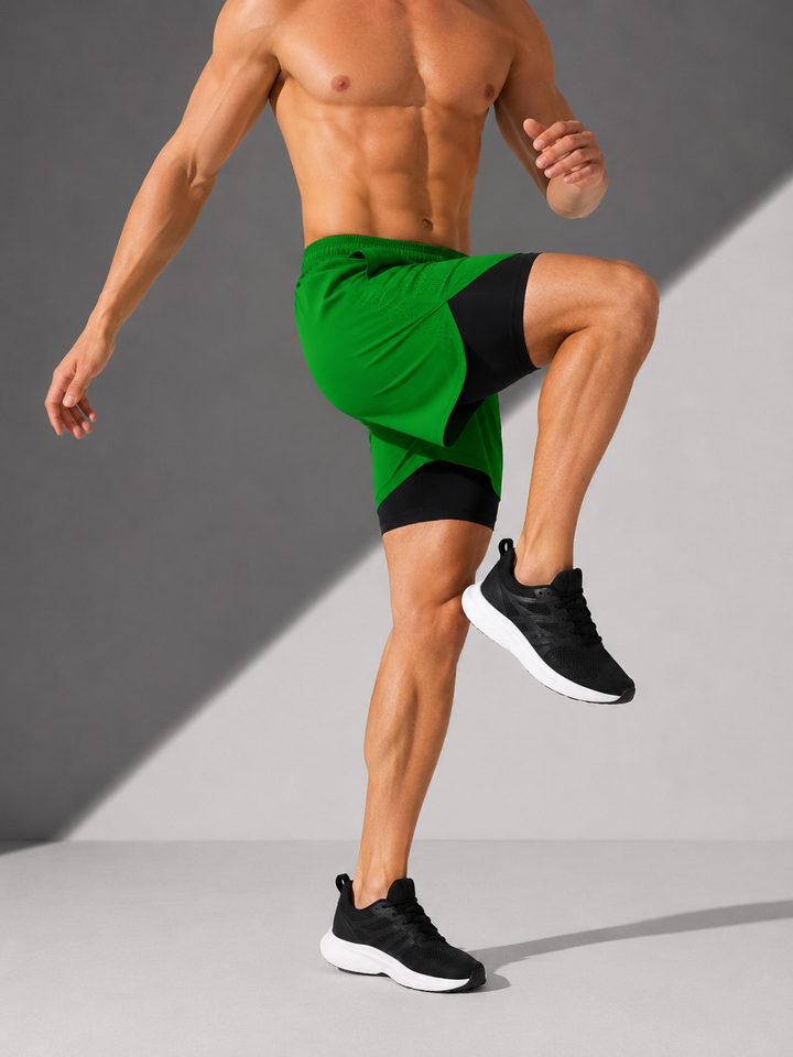 2-in-1 Herren Trainingsshorts, ideal für Sport & Fitness. Bietet optimalen Komfort & Leistungsunterstützung.