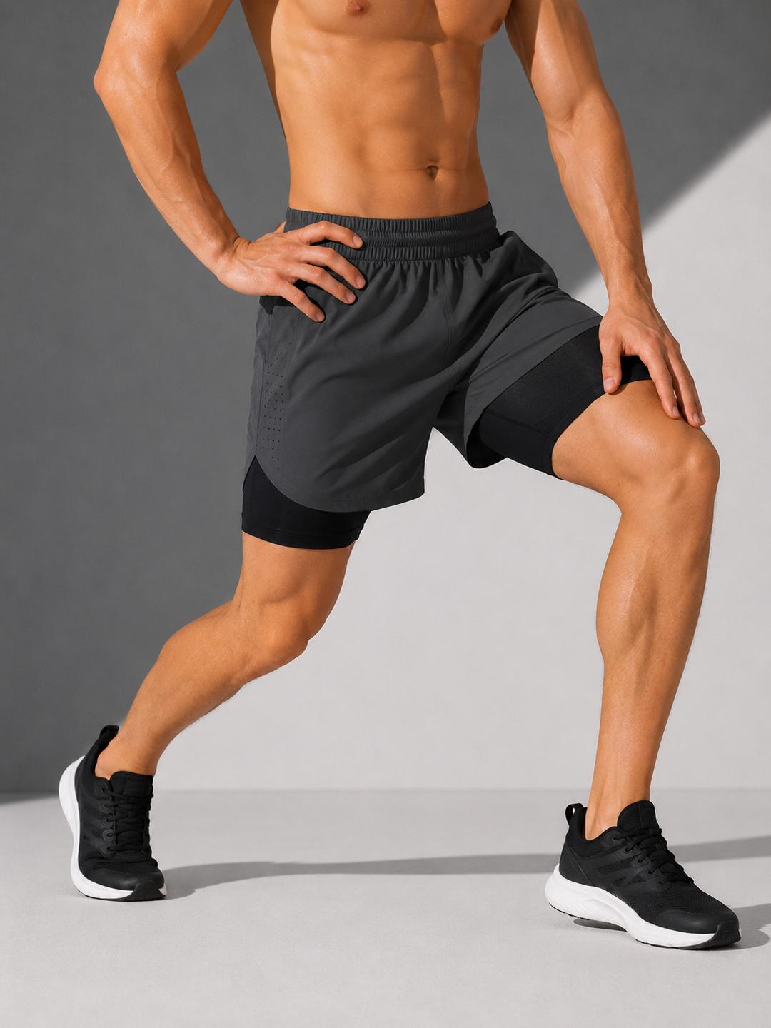 Herren Athletik Shorts, 2-in-1, für intensives Workout. Maximale Bewegungsfreiheit und hoher Tragekomfort.