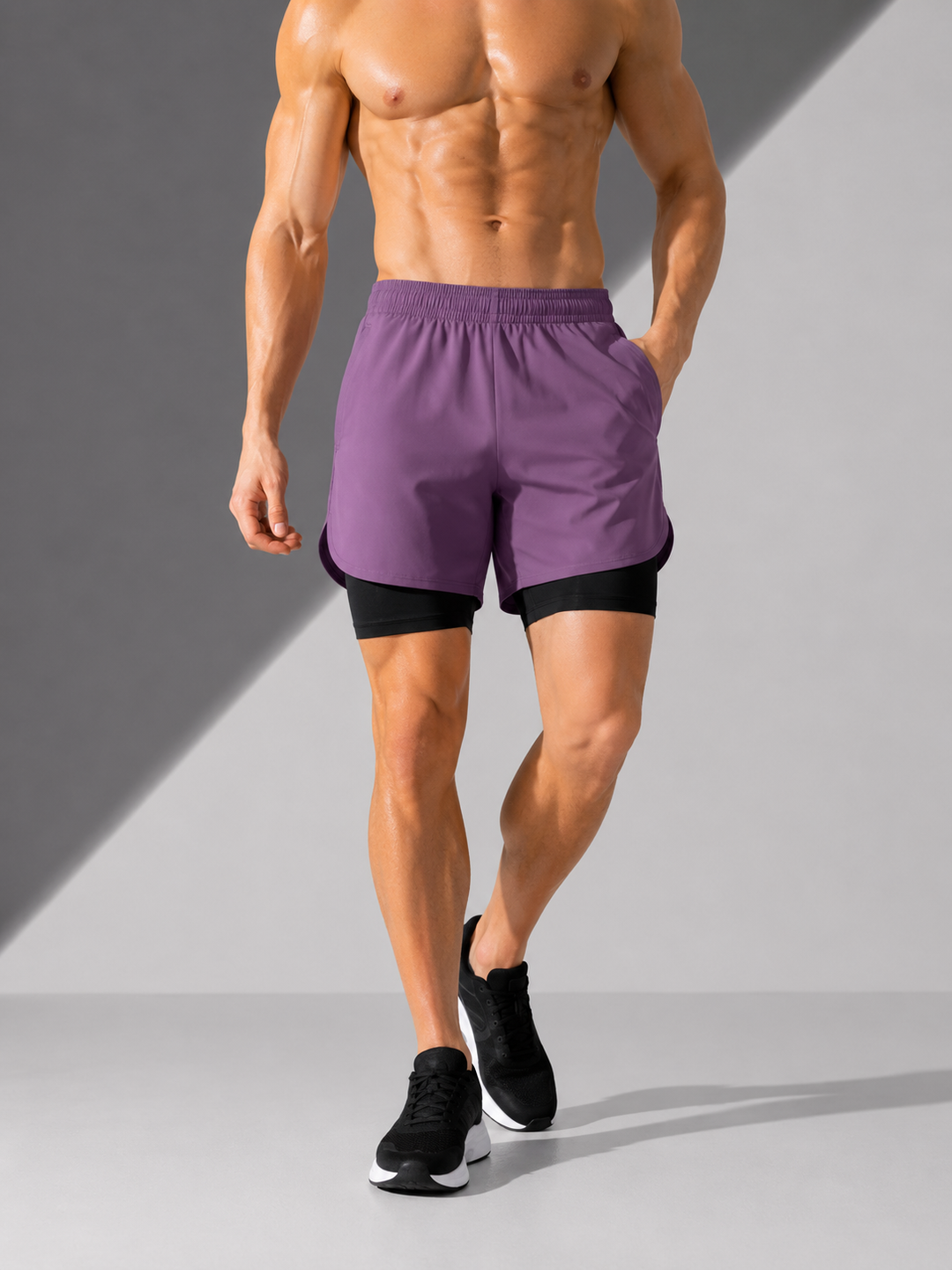 Vielseitige 2-in-1 Laufshorts für Herren, perfekt für Fitness, Workout und andere sportliche Aktivitäten.