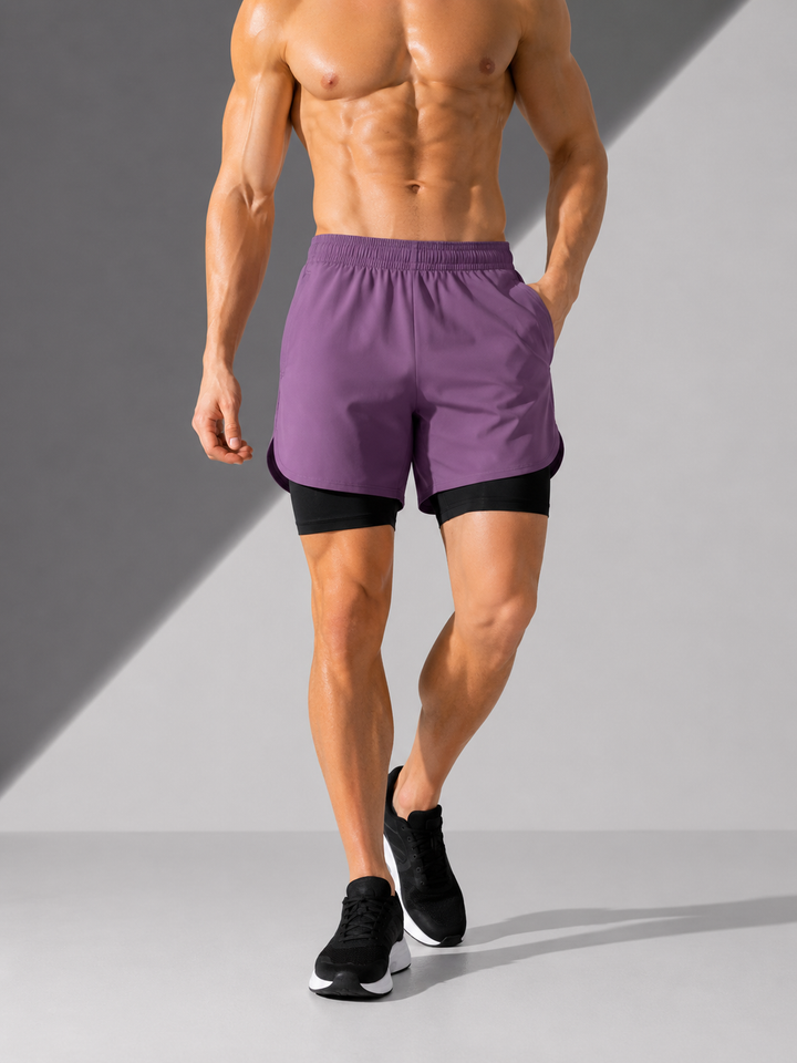 Vielseitige 2-in-1 Laufshorts für Herren, perfekt für Fitness, Workout und andere sportliche Aktivitäten.