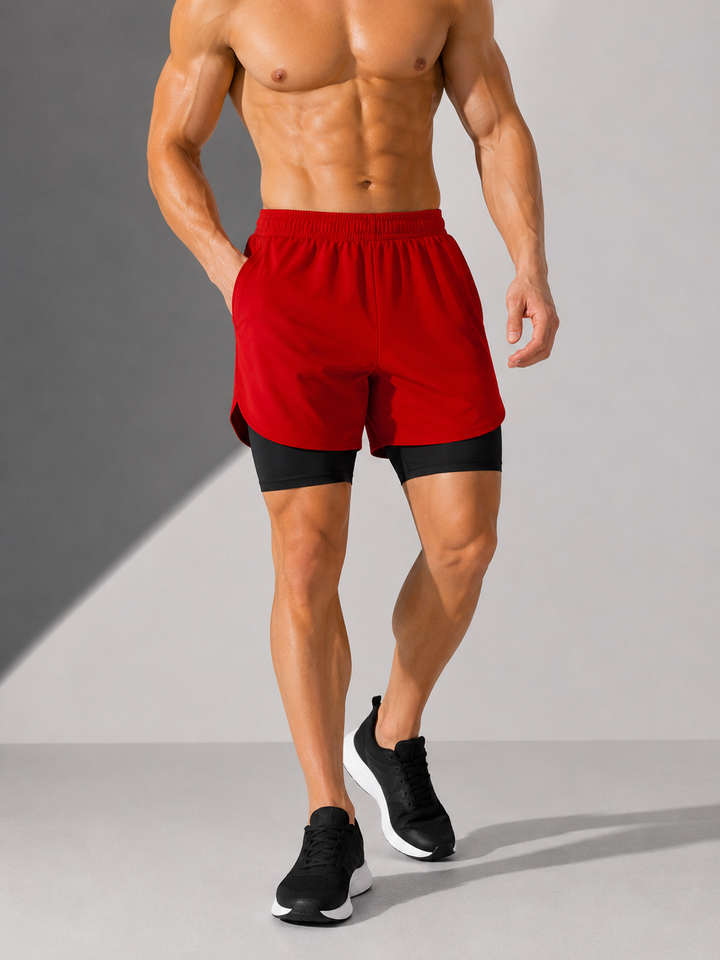Leichte Herren 2-in-1 Laufshorts, atmungsaktiv & strapazierfähig. Perfekt für intensives Männer Workout.