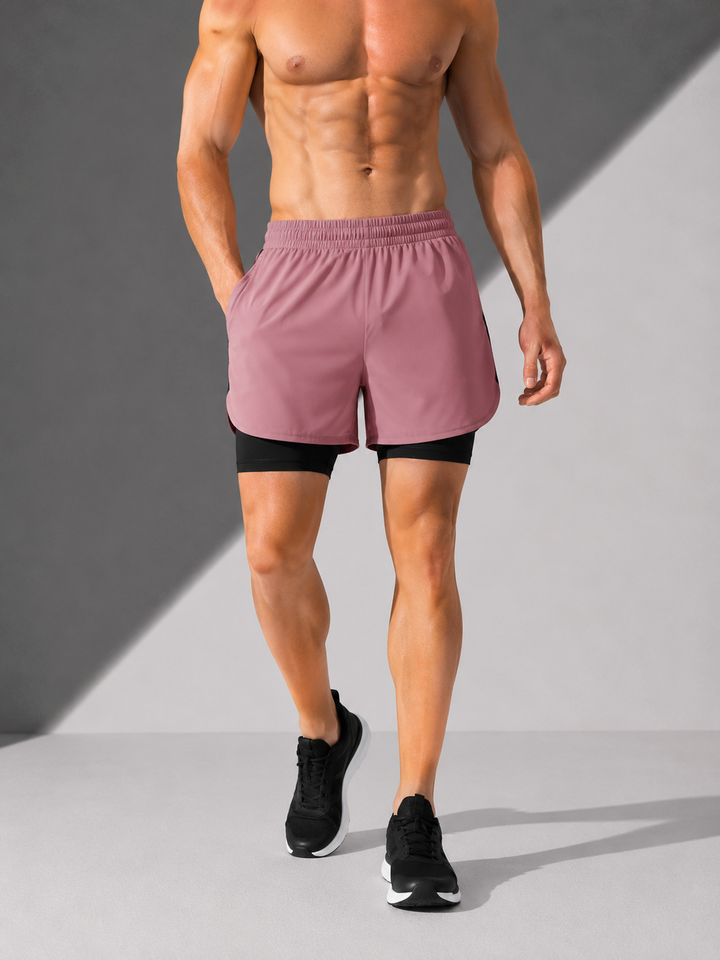 Kurze Herren Performance Shorts, 2-in-1, für Laufen, Gym & Training. Atmungsaktiv & funktional.