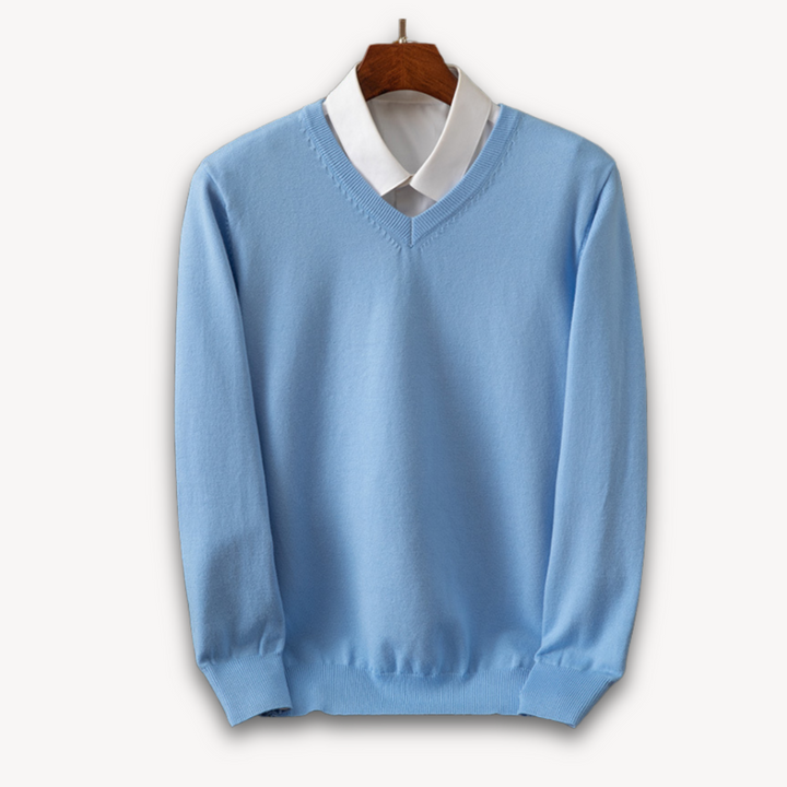 Freigestellter Herren V-Ausschnitt Pullover, klassisches Oberteil, vielseitig, bequem & modern.