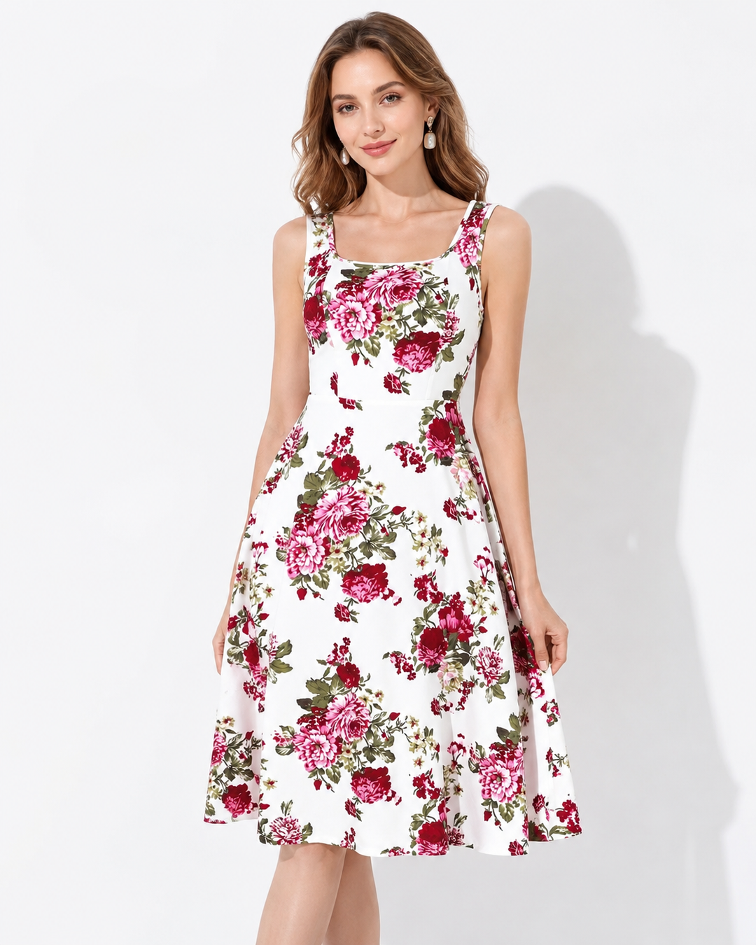 Elegantes Damen Midi-Kleid mit Blumenmuster, perfekt für Freizeit & festliche Anlässe.