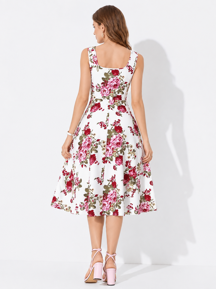 Bequemes ärmelloses Damen Sommerkleid mit floralem Muster, ideal für warme Tage.