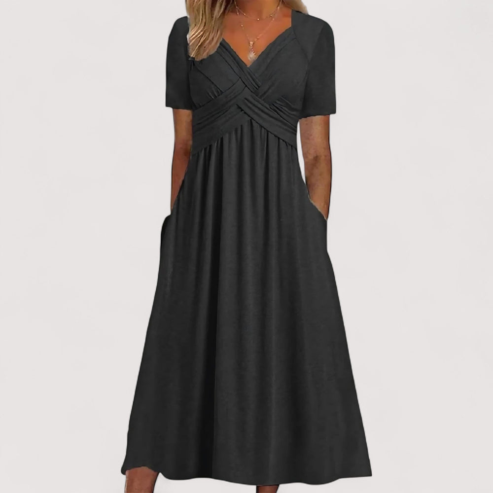 Bequemes und stilvolles Damen Midikleid A-Linie, ideal als Sommer- oder Frühlingskleid. Lockerer Schnitt, weicher Stoff.