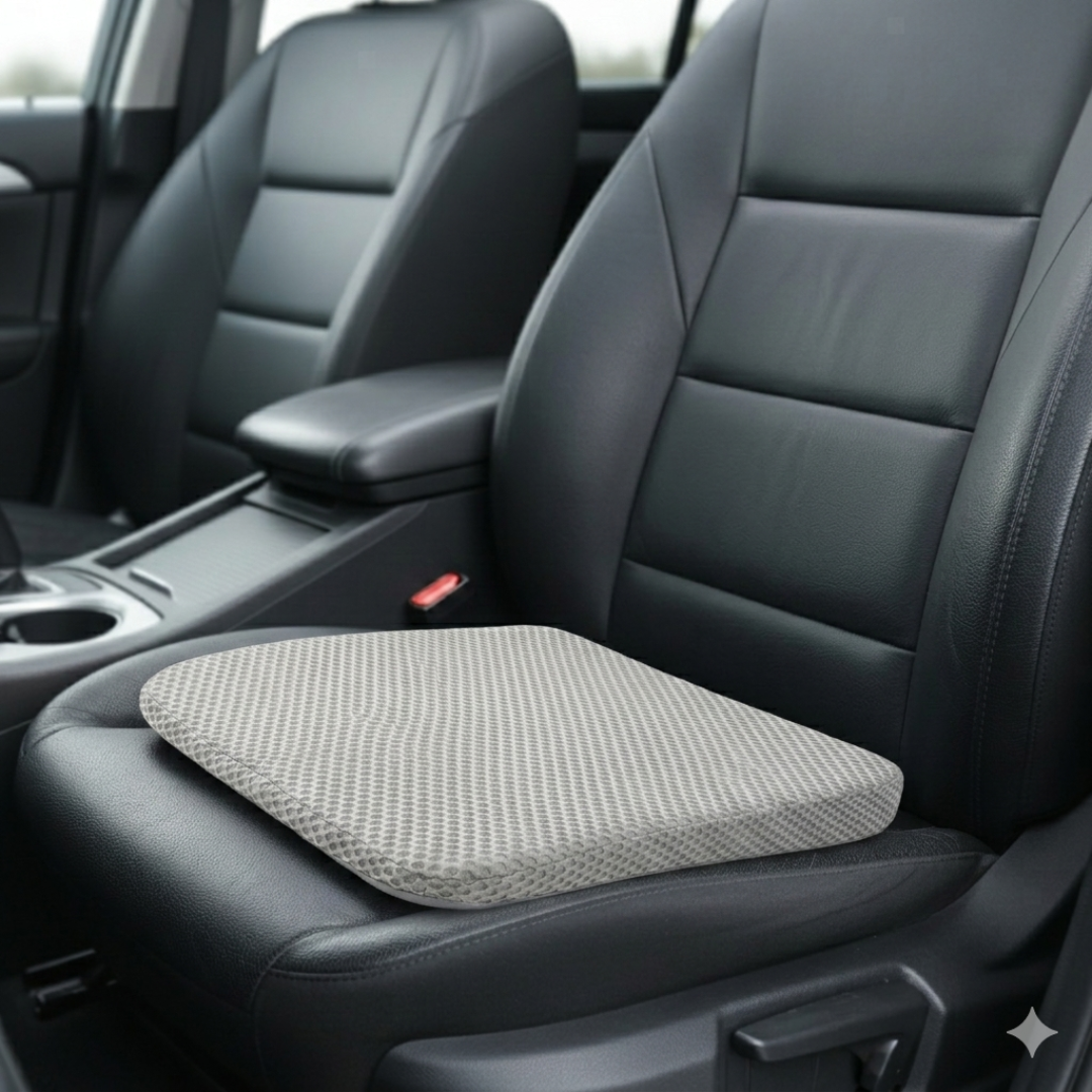 Ergonomisches Sitzkissen in Schwarz für Auto & Büro, atmungsaktives Waben-Design zur Druckentlastung.