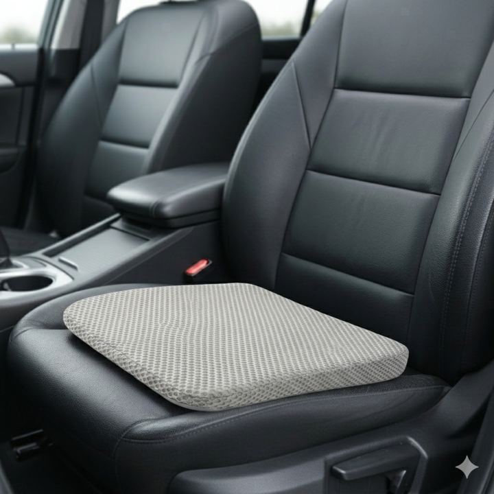 Ergonomisches Sitzkissen in Schwarz für Auto & Büro, atmungsaktives Waben-Design zur Druckentlastung.