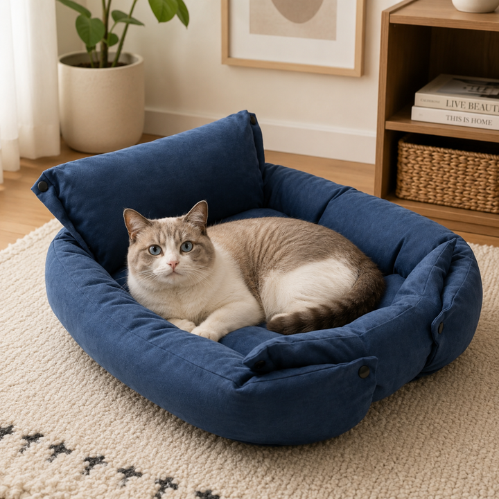 Verstellbares 3-in-1 Haustierbett Sofa für Hunde & Katzen. Gemütliches, wandelbares Plüschbett für Indoor.