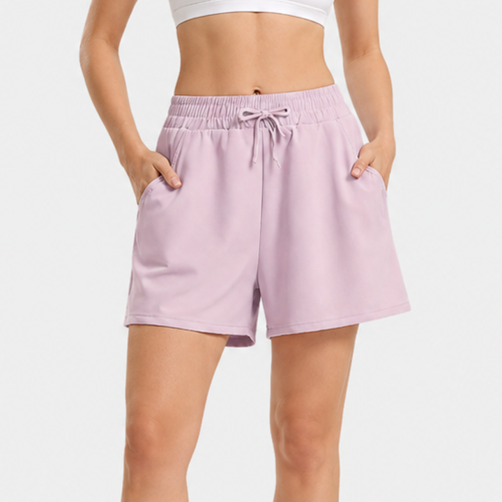 Hochtaillierte Damen Laufshorts mit Doppellayer, atmungsaktiv & anti-Rutsch-Design für sicheren Halt.