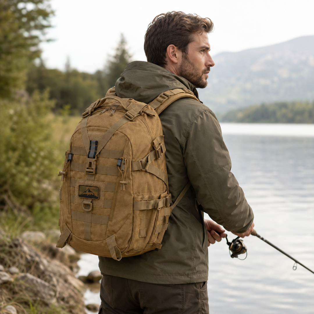 Camouflage 40L Wanderrucksack, geräumig für mehrtägige Touren und Ausflüge.