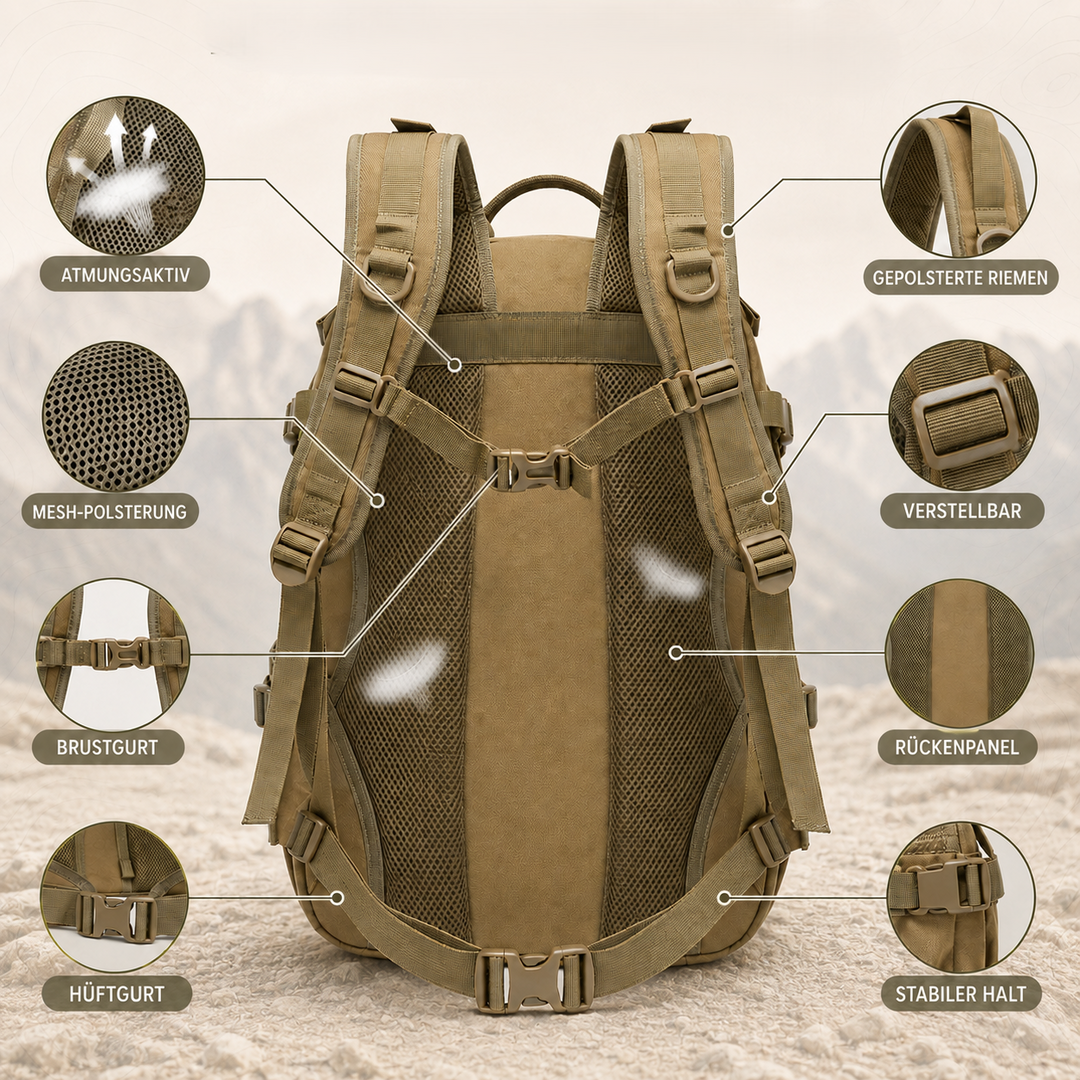 Robuster Tagesrucksack 40 Liter, Schwarz, mit Laptopfach für Urban & Outdoor.