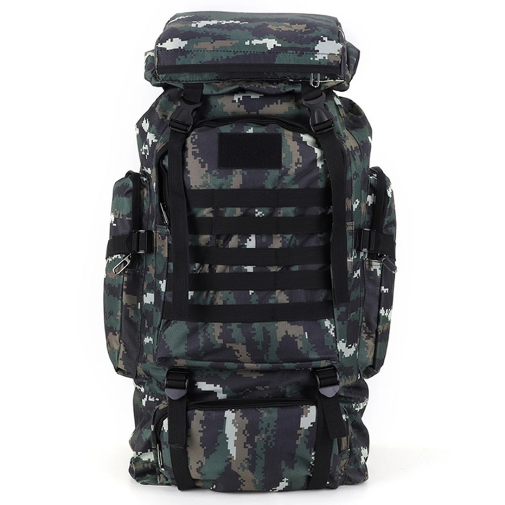 Offener 80-Liter-Rucksack zeigt großes Hauptfach zum effizienten Packen von Outdoor- & Campingausrüstung.