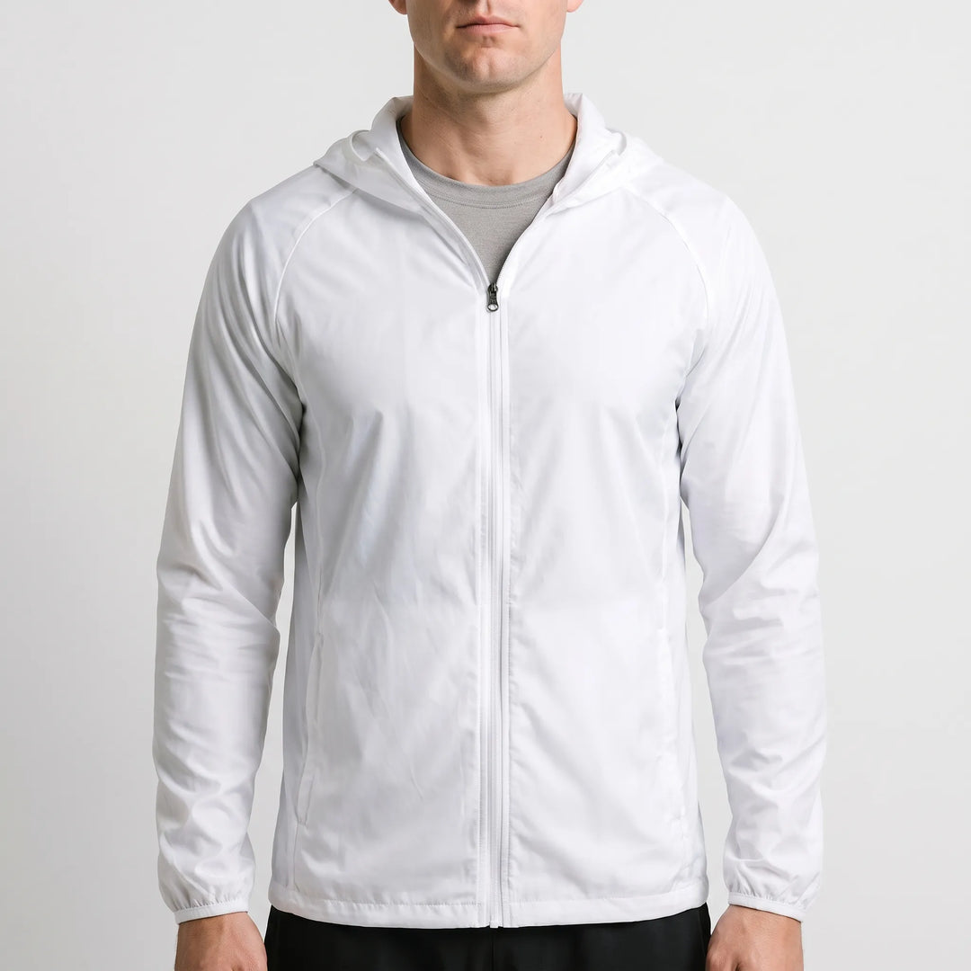 Leichte Herren AeroLayer Windjacke mit Kapuze, winddicht für Wandern & Camping.