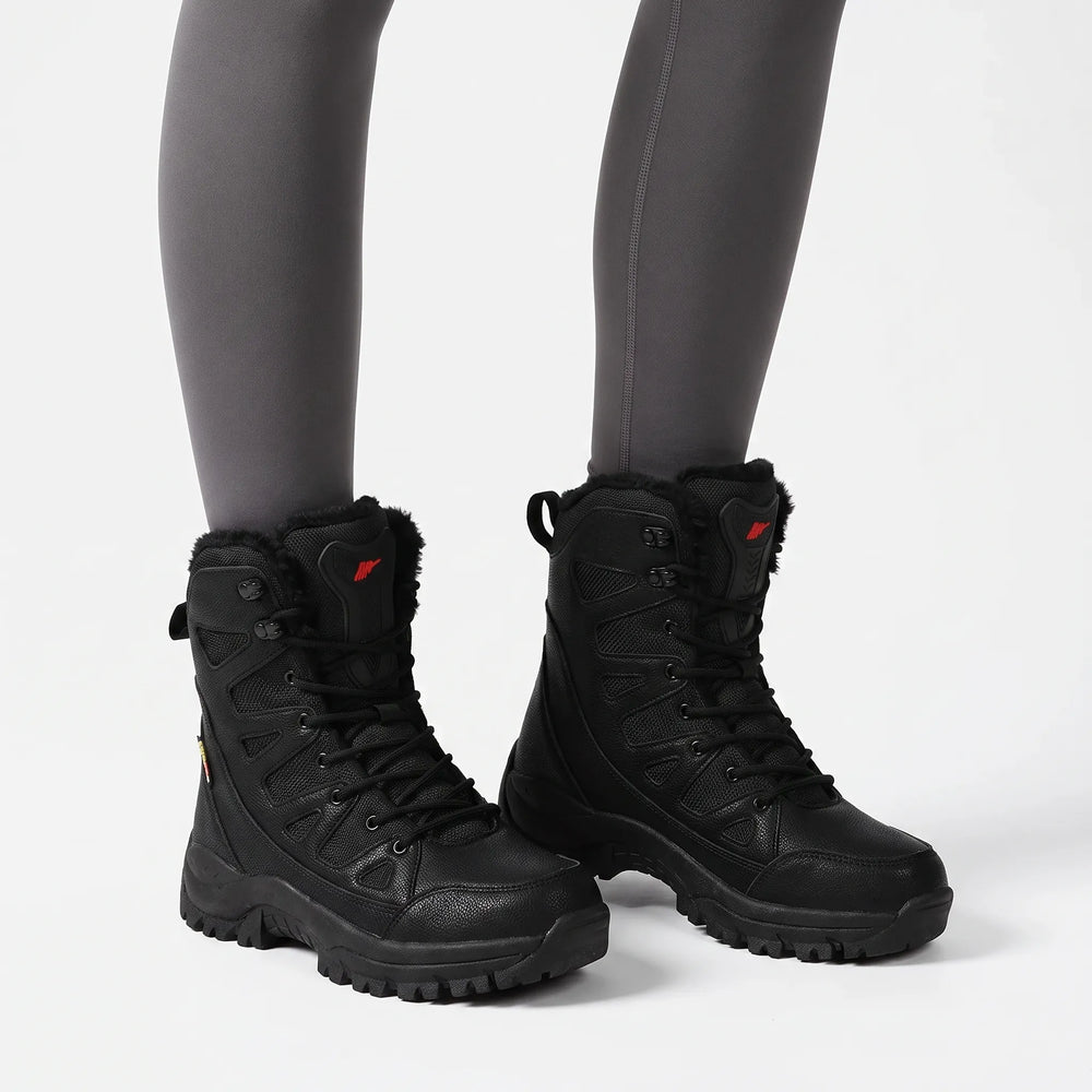 Beige knöchelhohe Damen Wanderstiefel, warm & robust für Outdoor-Abenteuer im Winter.