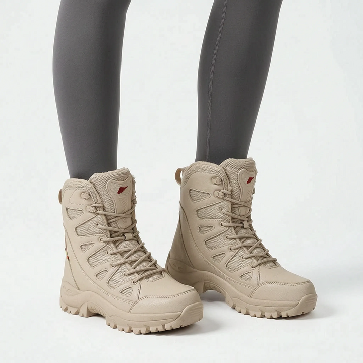 Robuste Damen Winterstiefel, ideal zum Wandern & Trekking bei kaltem Wetter. Schwarz.