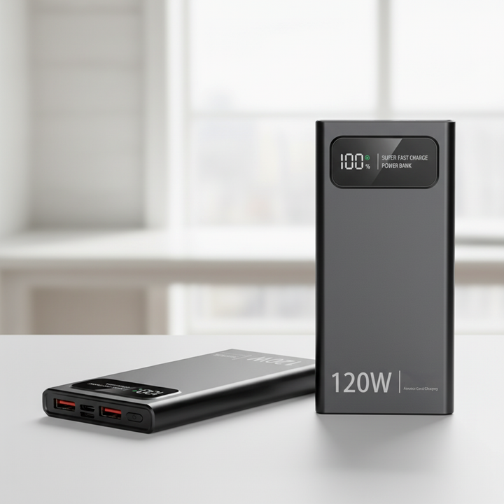 Mobile Powerbank 20.000 mAh mit Schnellladefunktion und klarer Digitalanzeige für unterwegs.