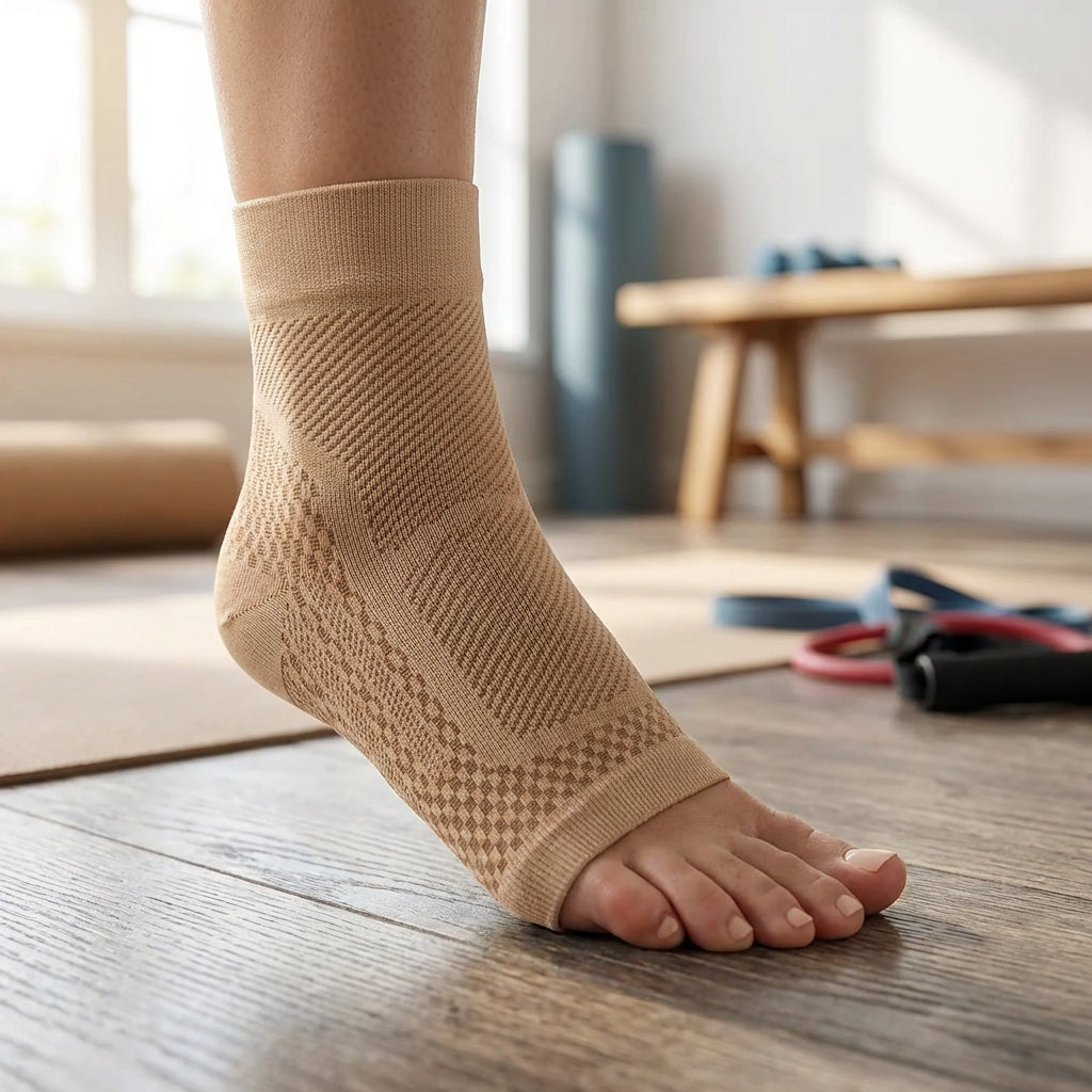 Knöchel-Kompressionsbandage für gezielte Schmerzlinderung und Stabilität bei Sportverletzungen.