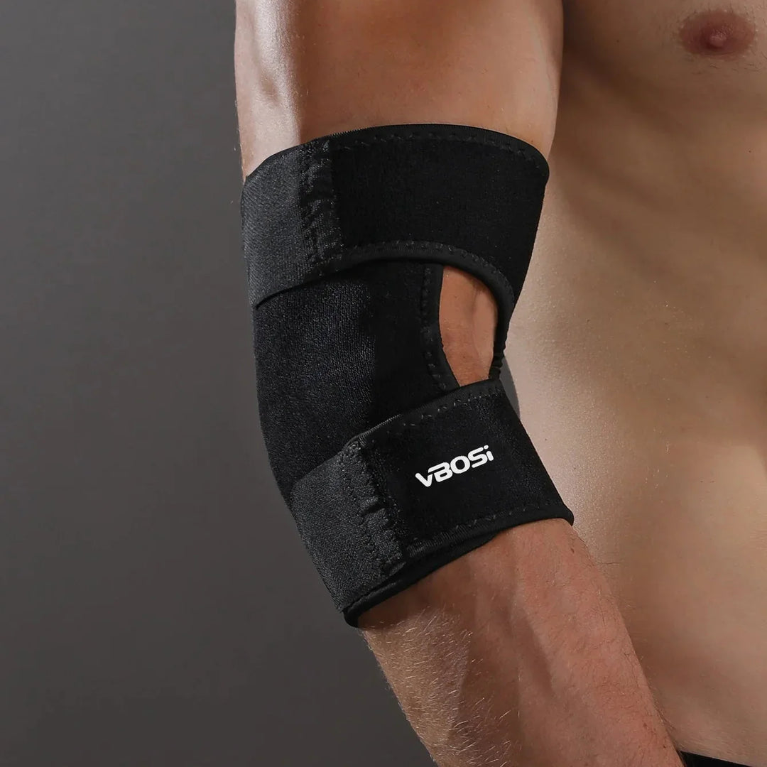 Vielseitige Unisex Ellbogenbandage schwarz, verstellbar. Kompressions-Gelenkstütze für Fitness, Sport & täglichen Gebrauch.