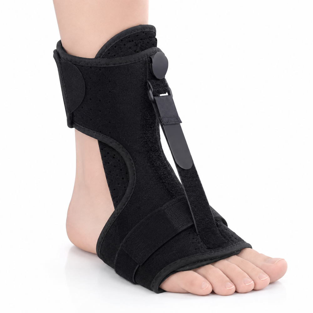 Schwarze Unisex-Nachtschiene, verstellbar. Unterstützt Fuß bei Plantarfasziitis, Achillessehne & lindert Fersenschmerz.