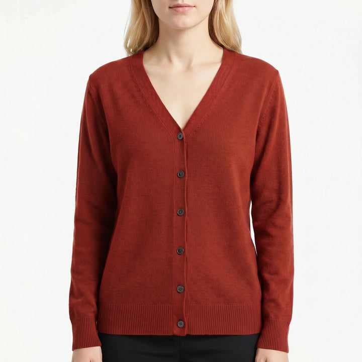 Damen V-Ausschnitt Strickjacke mit Knöpfen in Dunkelblau, ein Must-Have für Frühling & Herbst.