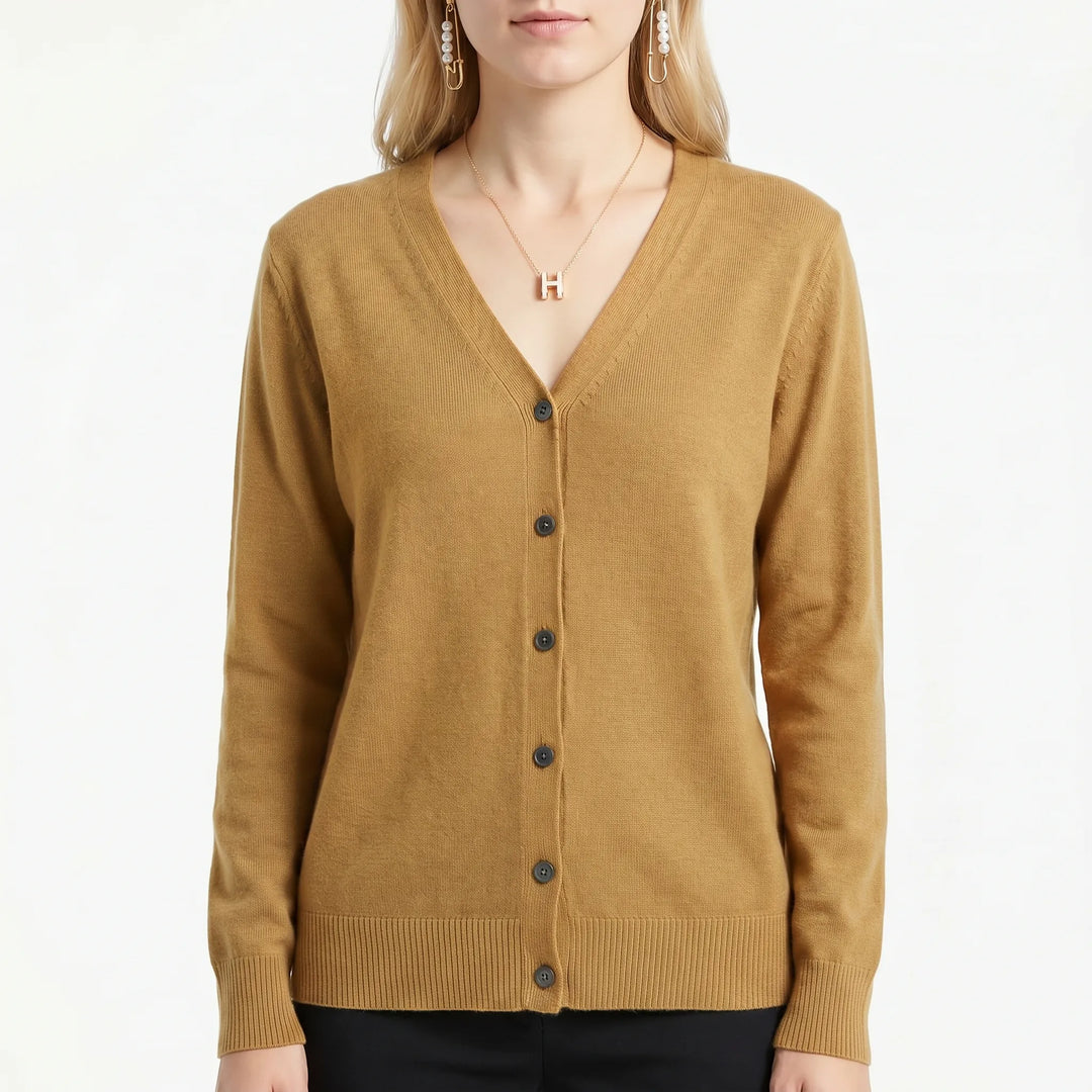 Damen V-Ausschnitt Strickjacke mit Knöpfen im lockeren Fit, vielseitig für Frühling & Herbstmode.