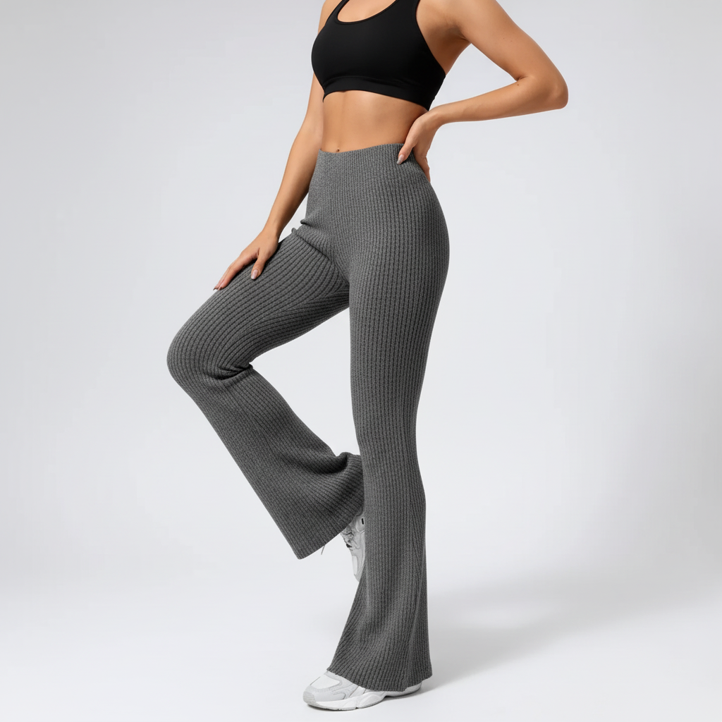 Damenmode: Bequeme High-Waist-Schlaghose, figurformend, für Yoga, Sport & Freizeitaktivitäten.