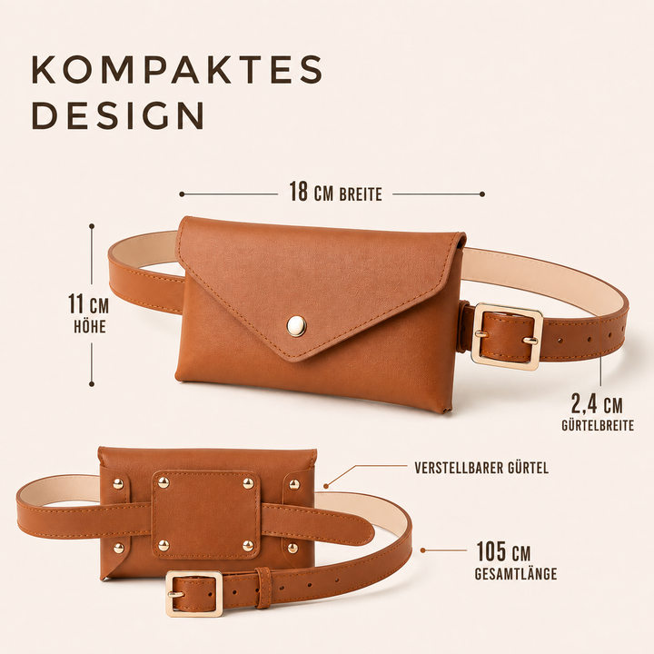 Kompakte rote Bauchtasche für Damen. Stylische PU-Leder Umschlag-Gürteltasche mit verstellbarem Riemen.