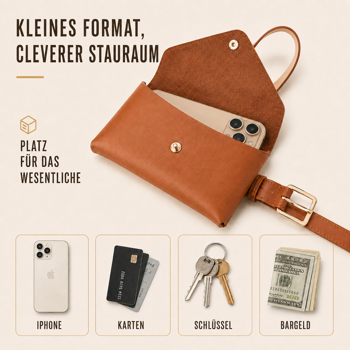 Modische braune Damengürteltasche, PU-Leder Umschlag-Design. Kompakte Hüfttasche für einen freihändigen Look.