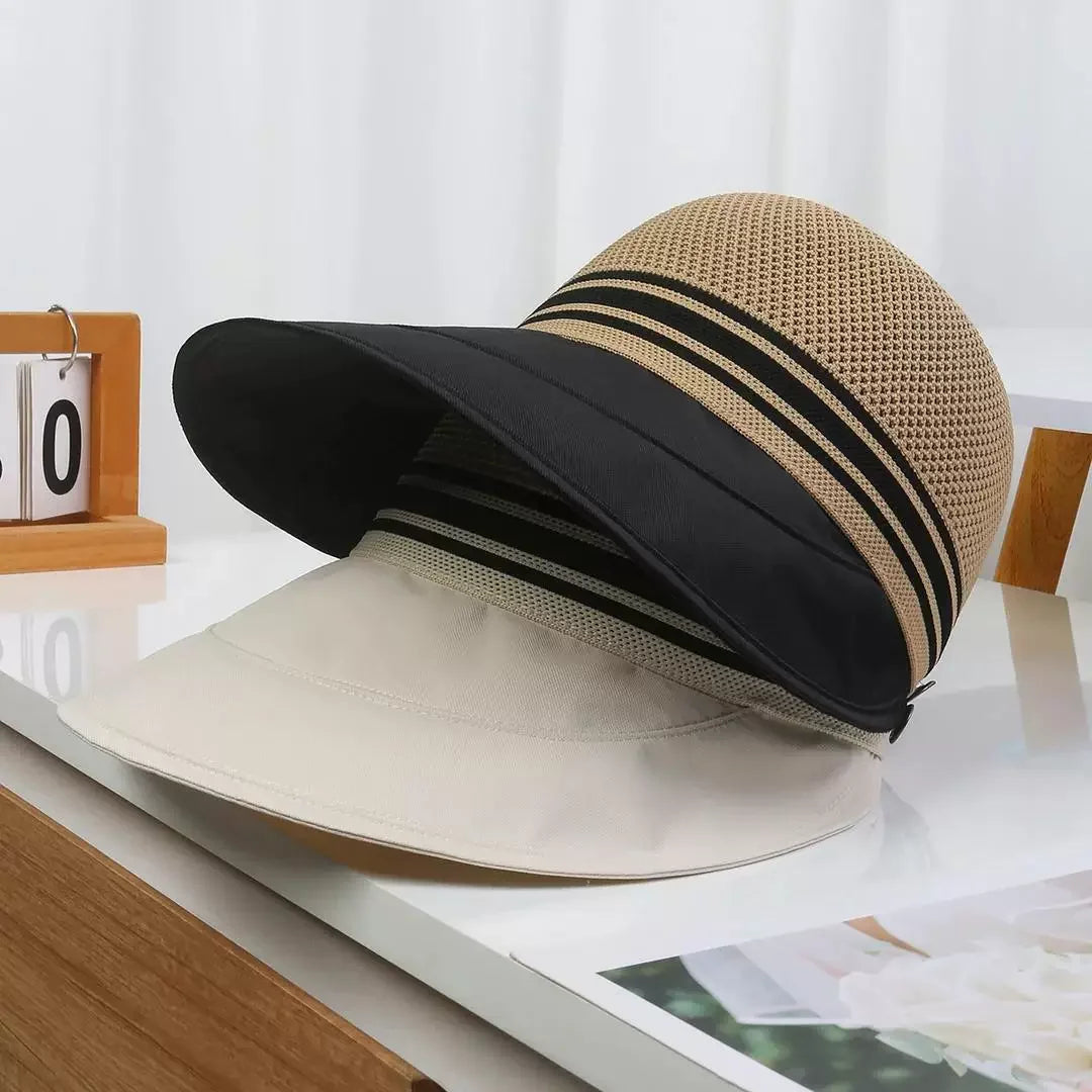 Damen Sonnenhut in Beige mit breiter Krempe, optimal für Spaziergänge und Reisen; faltbar.