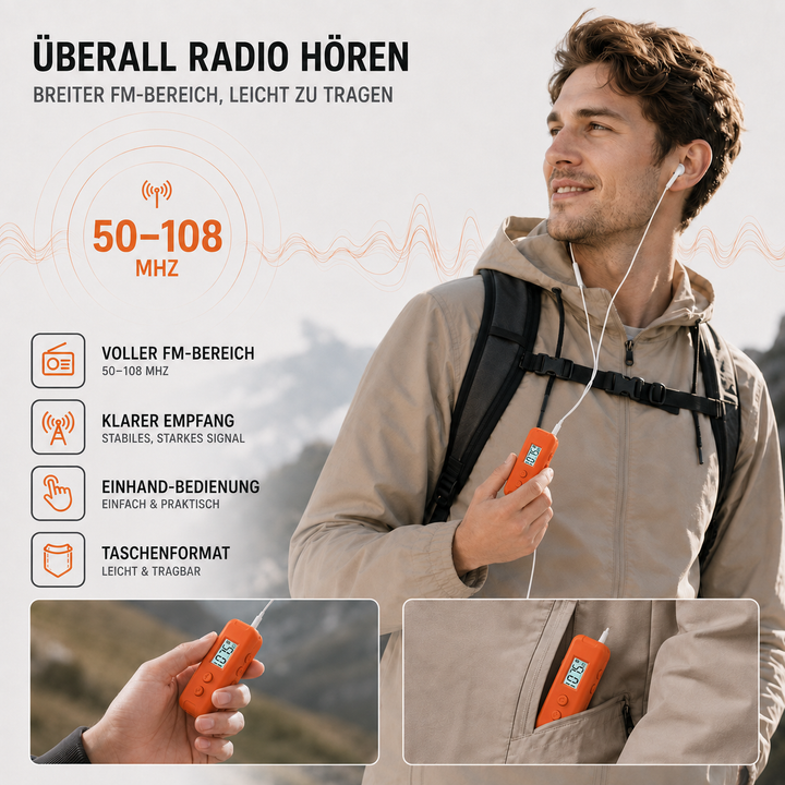 UKW-Radio, handlich & kompakt, der ideale Musikbegleiter für jeden Outdoor-Trip oder Sportevent.